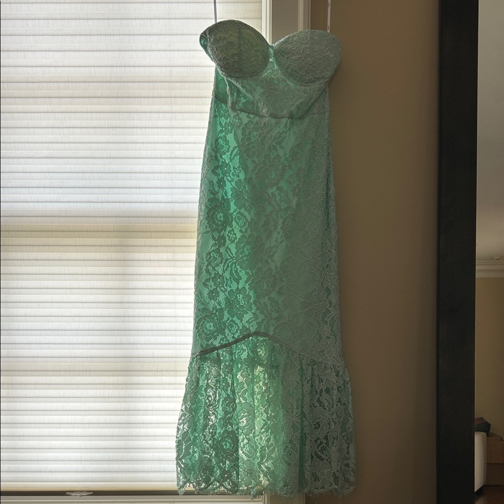 Lulu's Strapless Lace Dress in Mint Green